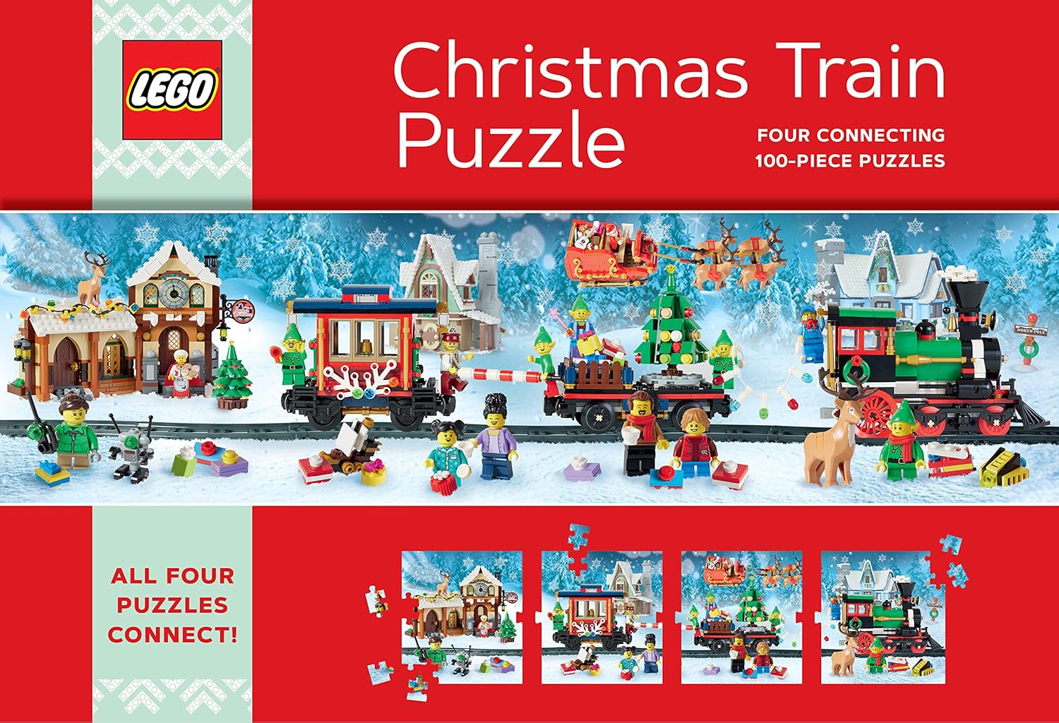 LEGO Christmas Train Puzzle - Four 100-Piece Building Sets for Ages 7+ 1