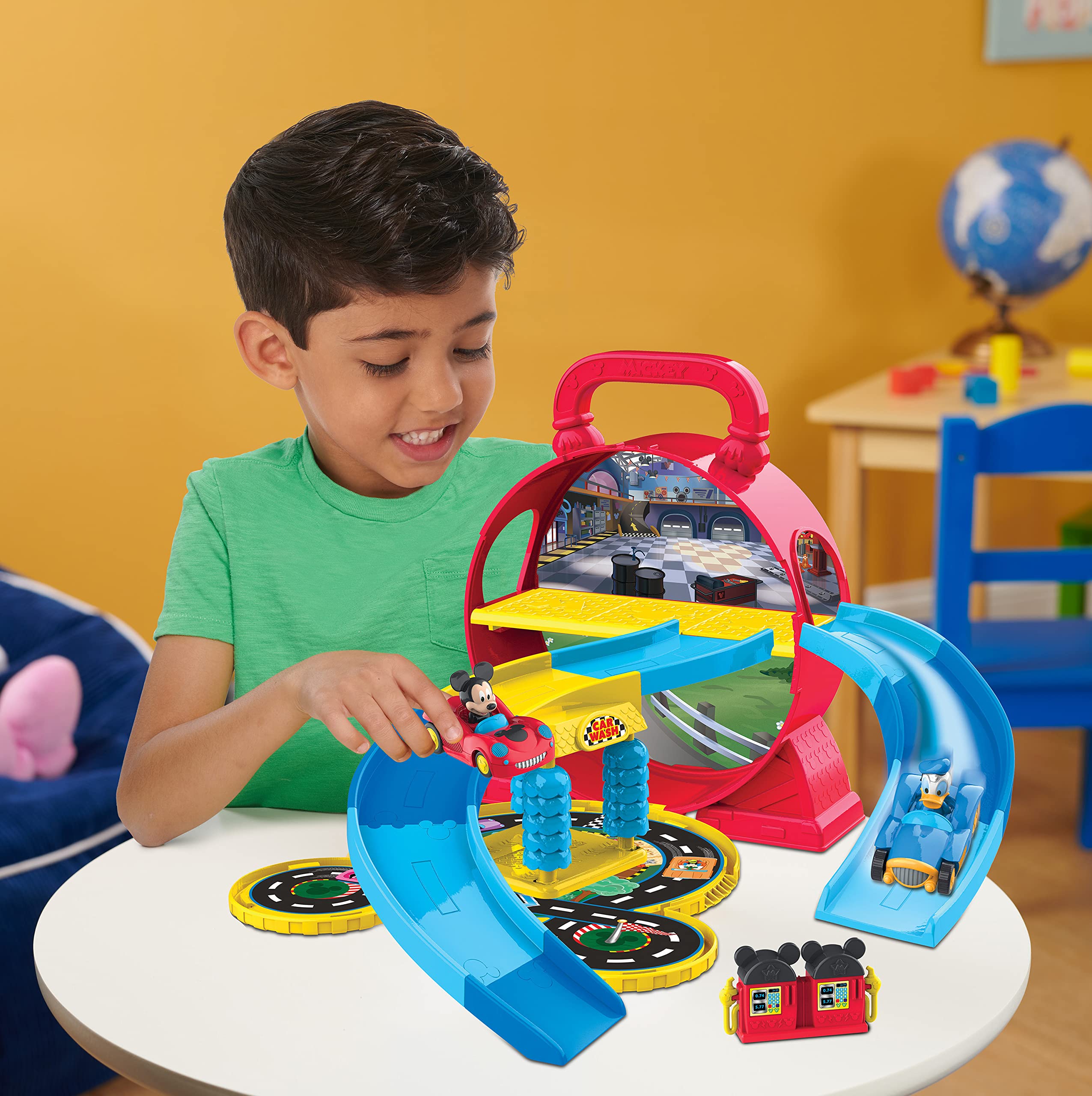 Disney Mickey Mouse Stow ’n Go Garage Playset with 2 Diecast Vehicles | Ages 3+