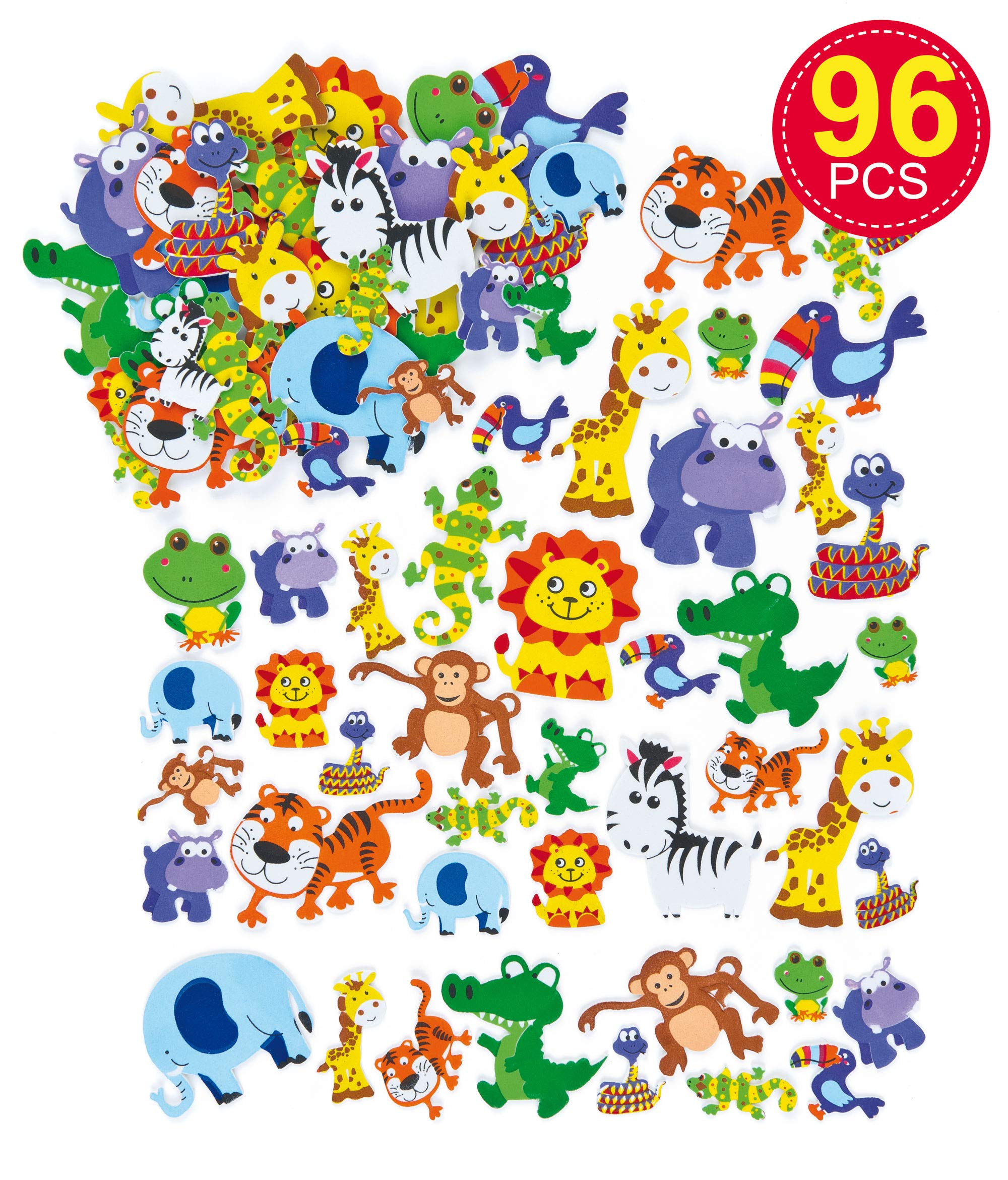 Baker Ross Jungle Animal Foam Stickers (96 Pack) Self-Adhesive Puffy Scrapbook Embellishments