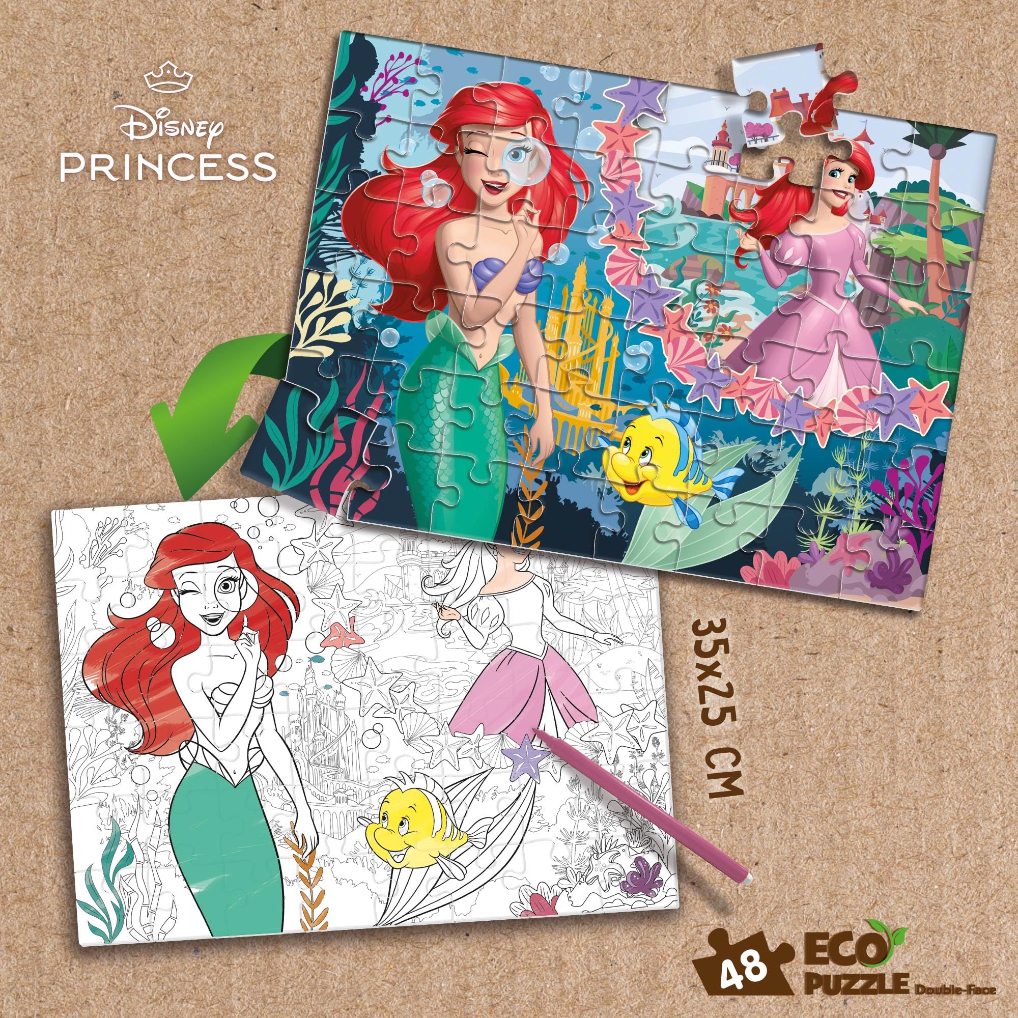 Lisciani Disney Princesses Ariel Double Sided Puzzle - 48 Pieces | Ages 4+ 4