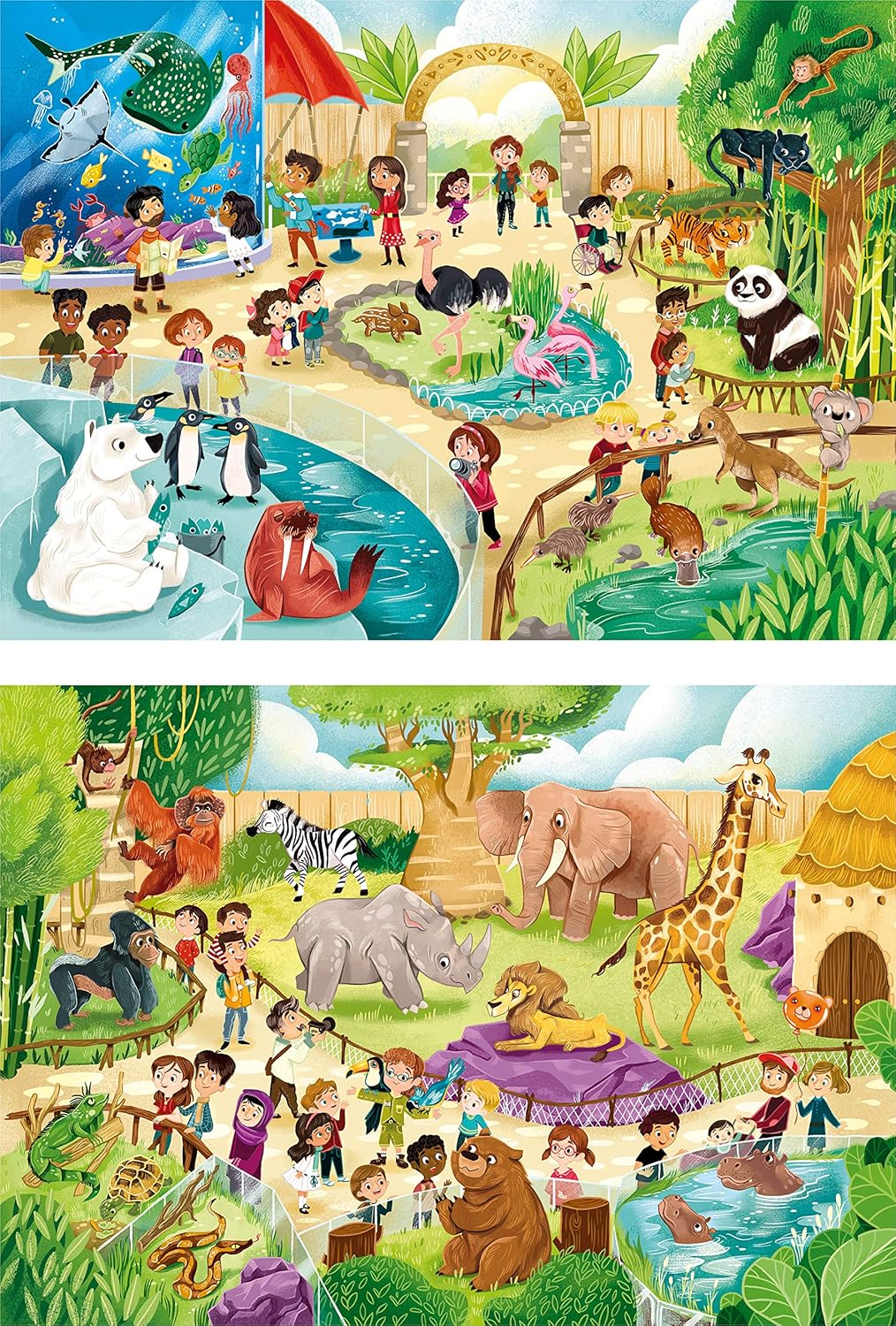 Clementoni Supercolor Puzzle - Zoo Animals - 2 x 60 Pieces for Kids Ages 5+