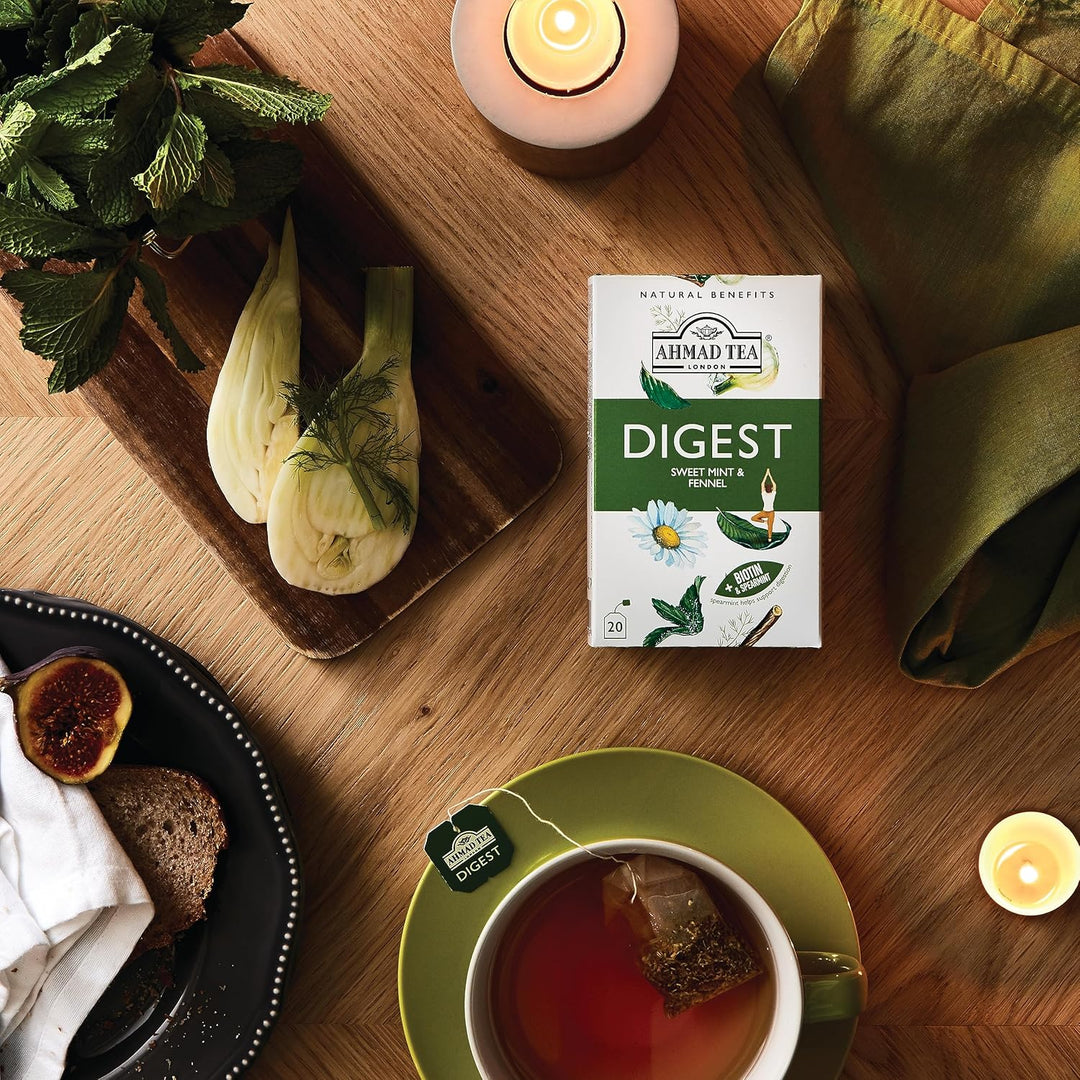 Ahmad Tea Digest Infusion - Sweet Mint & Fennel Herbal Tea with Biotin - 20 Teabags