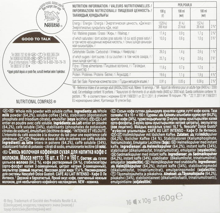 NESCAFÉ Dolce Gusto Café Au Lait Intenso Coffee Pods, 16 Capsules (48 Servings)