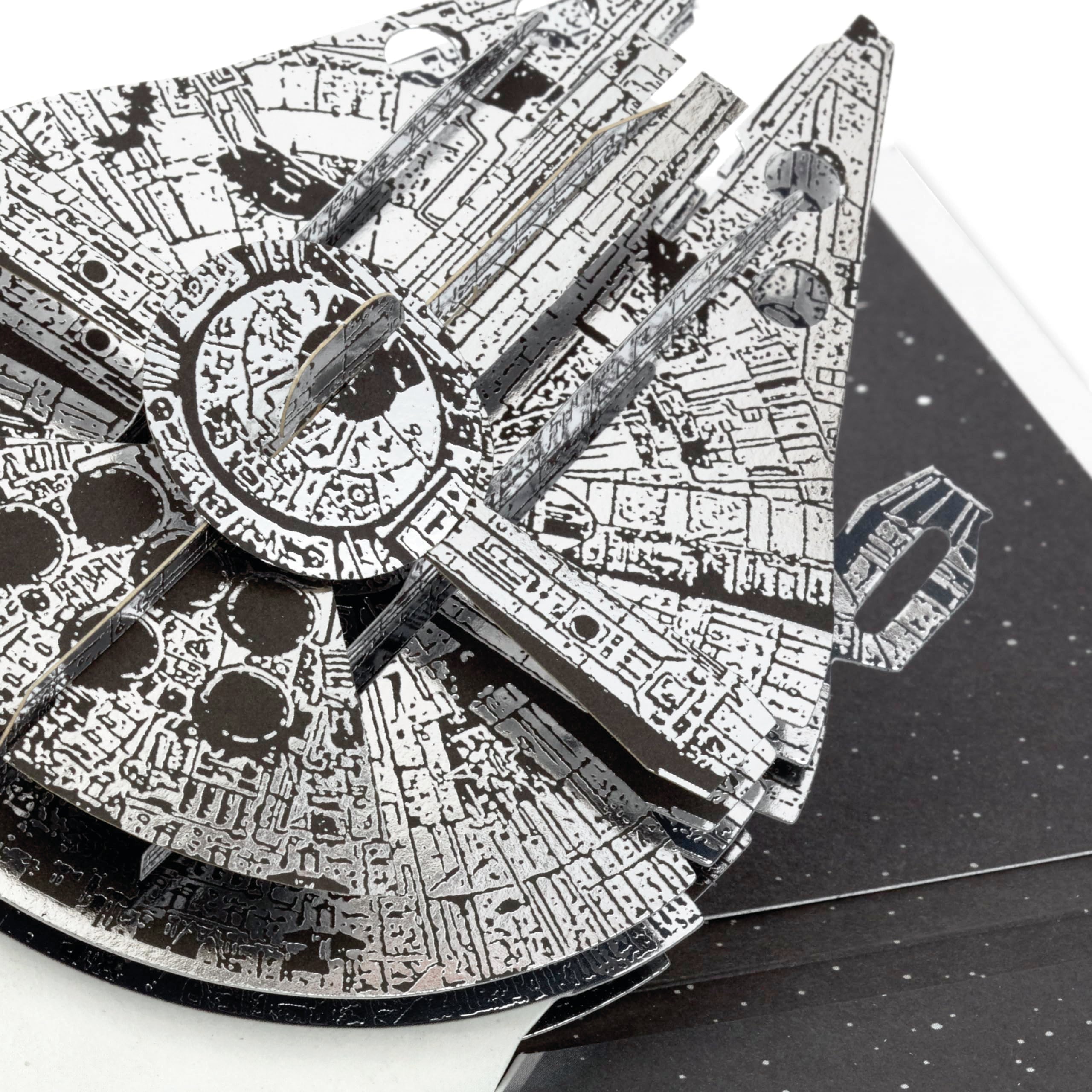 Hallmark Star Wars Millennium Falcon 3D Pop-Up Birthday Card with Silver Foil | Unisex Adult/Kid 5