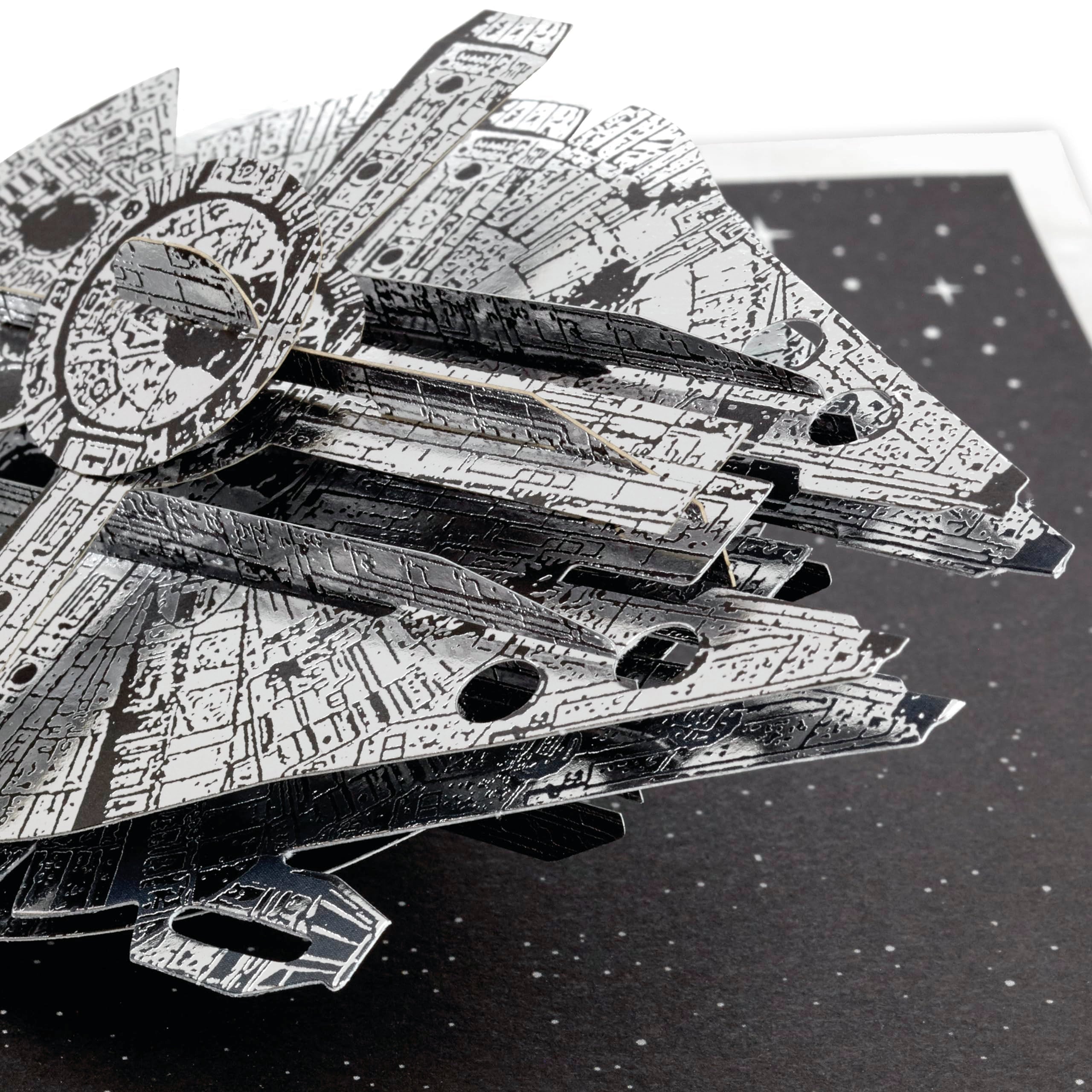 Hallmark Star Wars Millennium Falcon 3D Pop-Up Birthday Card with Silver Foil | Unisex Adult/Kid 4