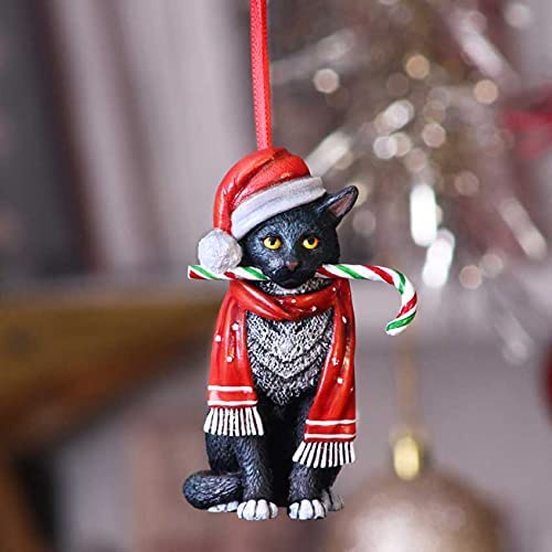Nemesis Now Candy Cane Cat Hanging Ornament (LP) 9cm, Red