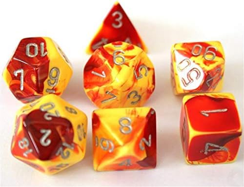 Chessex Chx26450 Dice-Gemini Red-Yellow/Silver Set, One Size