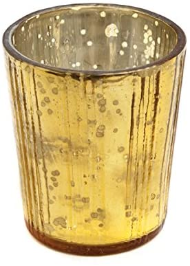 Insideretail Mercury Glass Tea Light Holders, Vertical-with Distressed Yellow Foil