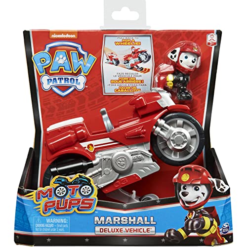 PAW Patrol, Moto Pups Marshall’s Deluxe Pull Back Motorcycle Vehicle with Wheeli
