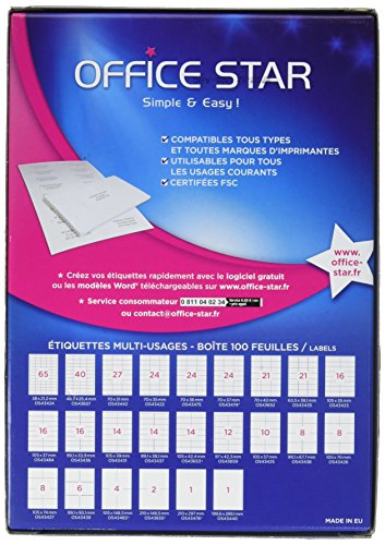 Office Star Box of 100 – Multi-Purpose Labels – 210 x 297 mm – Red (os43478r)