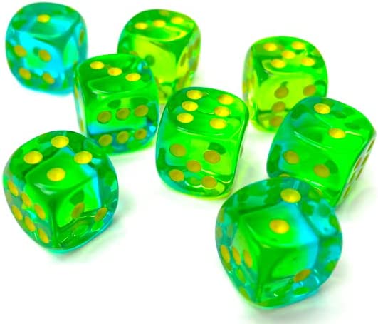 Chessex Dice Set – 12mm Gemini: Translucent Green-Teal/Yellow Dice Block – Dungeons and Dragons