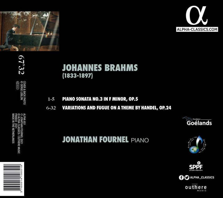 Jonathan Fournel - Brahms : Piano Sonata No. 3 Op. 5 & Handel Variations [Audio CD]