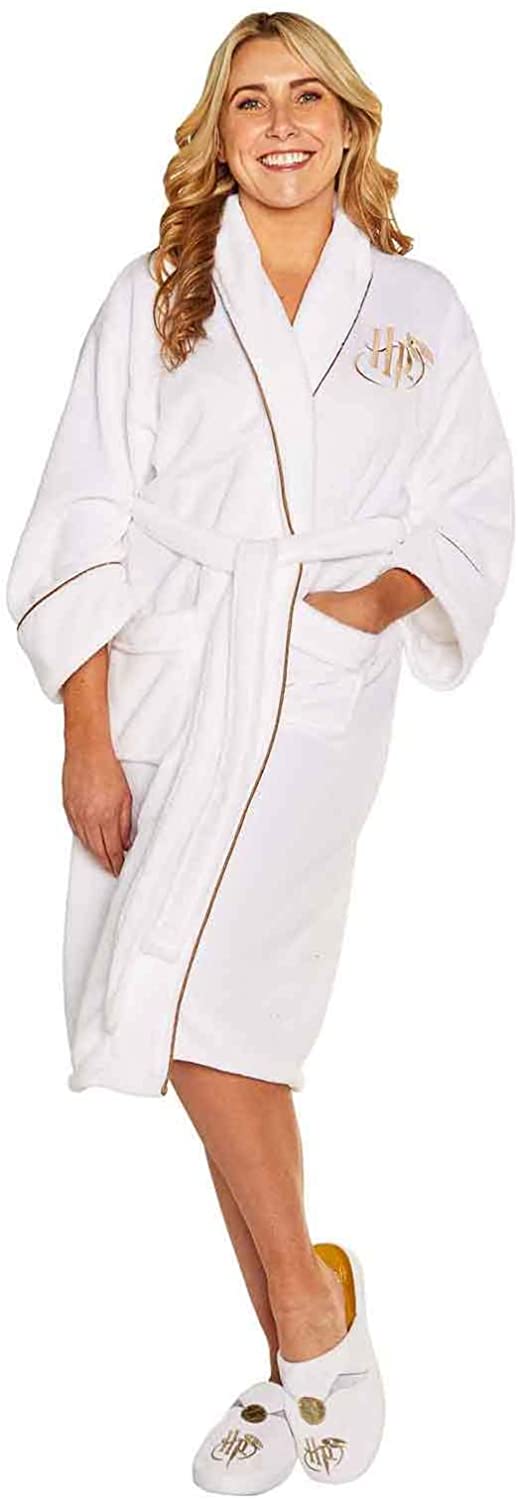 Groovy Golden Snitch Harry Potter Ladies White Fleece Robe No Hood, Multicolour, One size