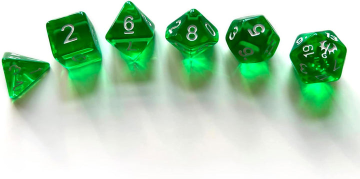 Dragonbane: Dice Set - 6 Piece Green Transparent Dice Set, Free League Publishin