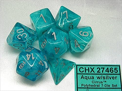 Chessex Manufacturing 27465 Cirrus Aqua With Silver Numbers Dice Set Of 7