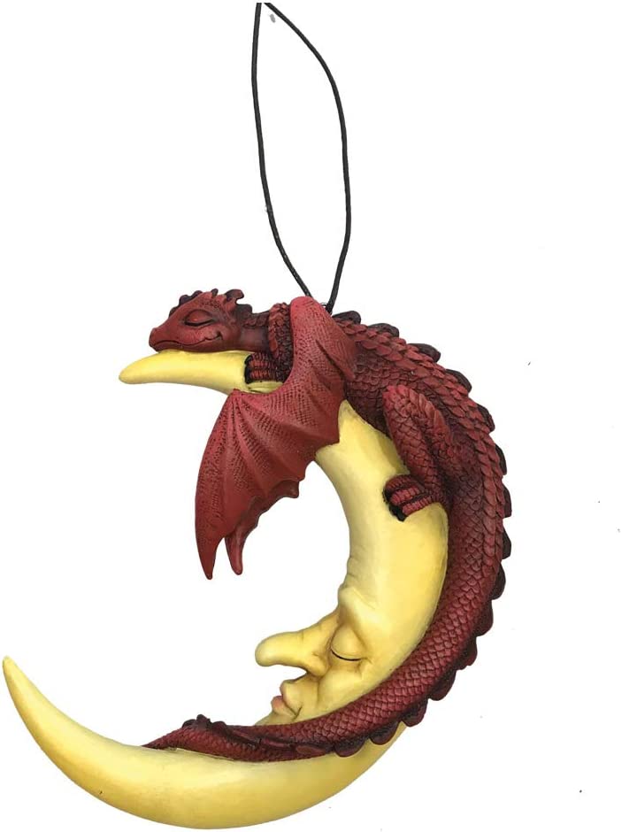 Nemesis Now U4934R0 Crescent Slumber Red Dragon and Moon Hanging Ornament, Polyr