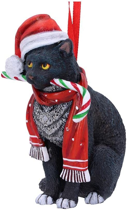 Nemesis Now Candy Cane Cat Hanging Ornament (LP) 9cm, Red