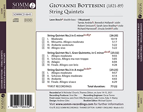 Leon Bosch - Bottesini: String Quintets [Leon Bosch; I Musicanti] [Somm Recordings: SOMMCD 06 [Audio CD