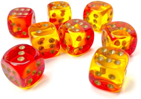 Chessex Gemini Translucent Dice Set 36 12mm Dice Red and Yellow with Gold