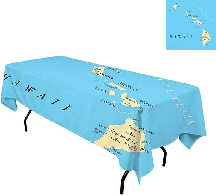 kangkaishi Hawaiian Decorations,Waterproof/Oil Proof/Stain Resistant Table Cover,Map of Hawaii Islands with Capital Honolulu,Tablecloths Extra Long,W60 x L120 Inch Borders