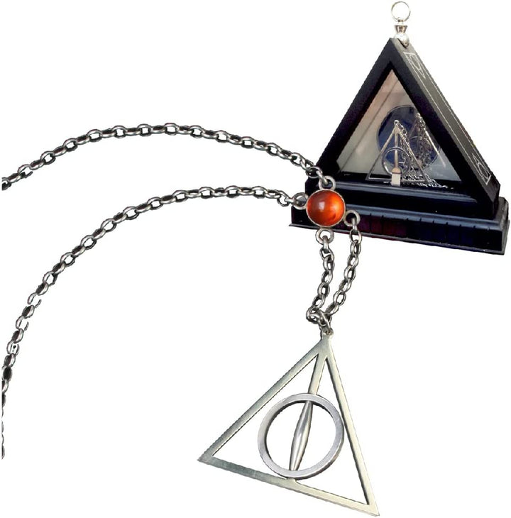 The Noble Collection Harry Potter Xenophilius Lovegood's Deathly Hallows Necklace - 20in (51cm) Silver Chain with Collector's Display - Officially Licensed Harry Potter Film Set Jewellery Gifts