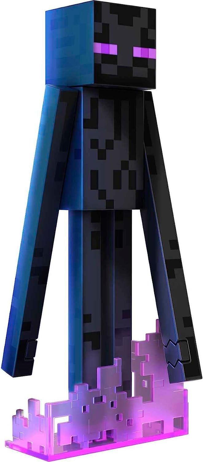 Minecraft Diamond Enderman Action Figure with Accessories Including Flocked Grass Block