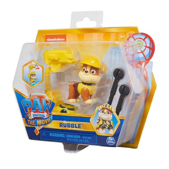 PAW Patrol, Movie Collectible Rubble Action Figure with Clip-on Backpack and 2 Projectiles