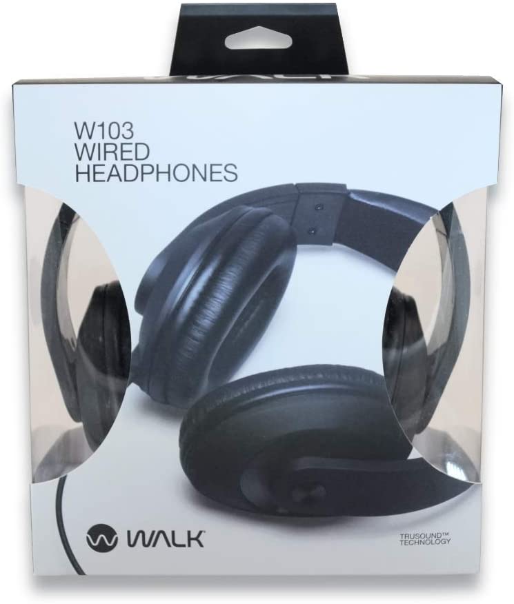 Walk Audio Black Wired Enhanced Bass Headphones