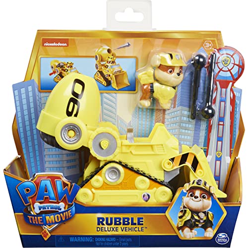 PAW Patrol, Rubble’s Deluxe Movie Transforming Toy Car with Collectible Action Figure, Kids’ Toys for Ages 3 and up