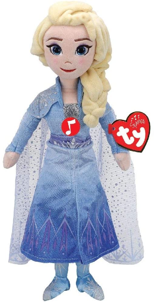 TY T02406 Frozen 2-Disney Princess Queen ELSA W/Sound-Beanie-MED, Multicolored