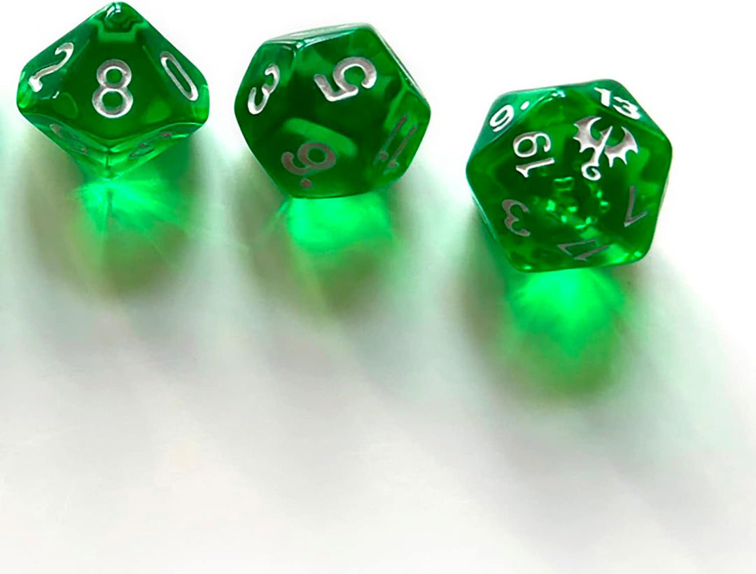 Dragonbane: Dice Set - 6 Piece Green Transparent Dice Set, Free League Publishin