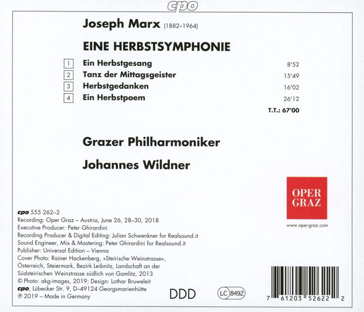 Marx: Eine Herbstsymphonie [Grazer Philharmoniker; Johannes Wildner] [Cpo: 555262-2] [Audio CD]