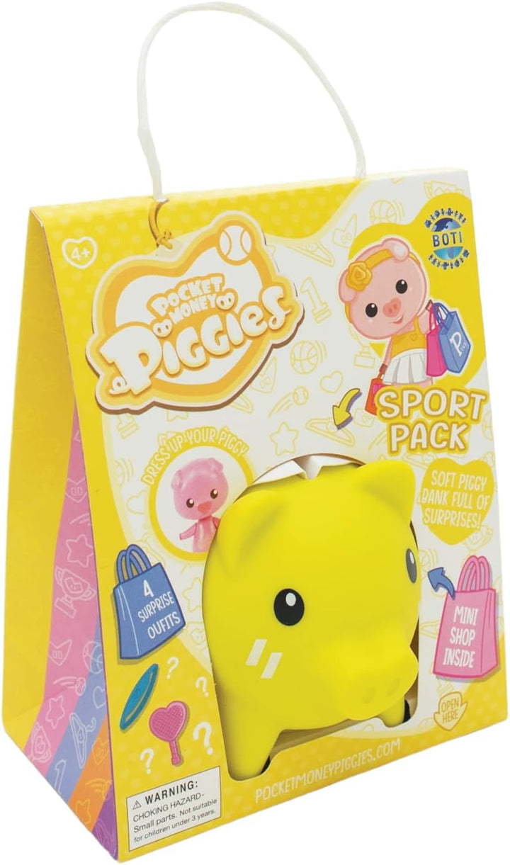 Pocket Money Piggies PCT01000 Sports-Cute Colourful Piggy Bank Filled with Fun Pocket Surprises-Store Coins