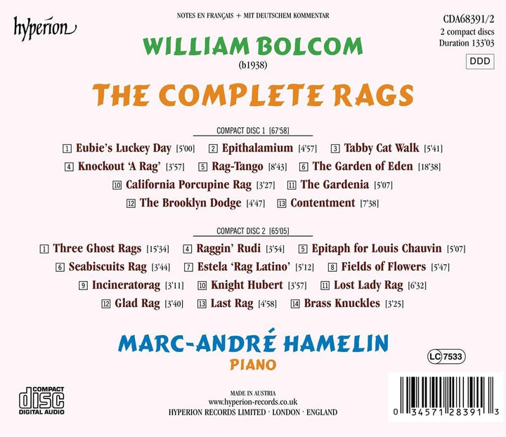 Bolcom: The Complete Rags [Marc-André Hamelin] [Hyperion Records A68391/2] [Audio CD]