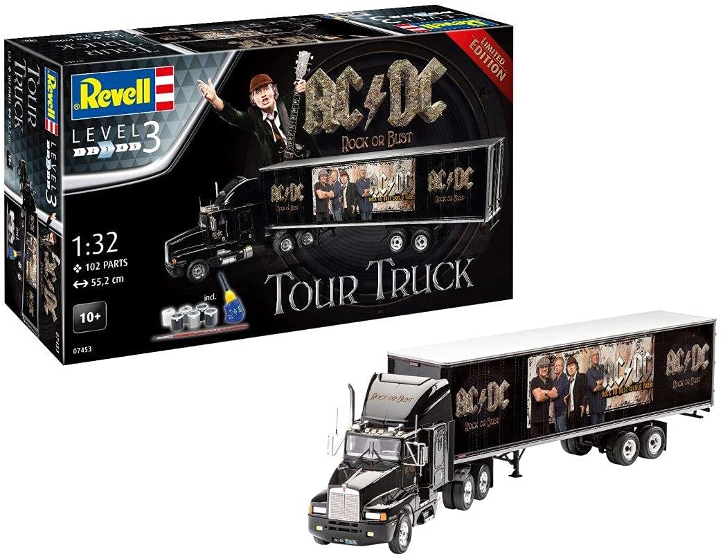 Revell GmbH 07453 AC/DC Tour Truck & Trailer With Accessories, 1:32 Model Kit
