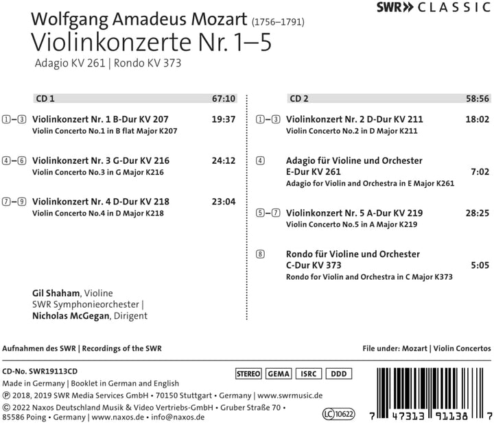 Gil Shaham - Mozart: Violin Concertos [Gil Shaham; SWR Symphonieorchester; Nicholas McGegan] [DVD]