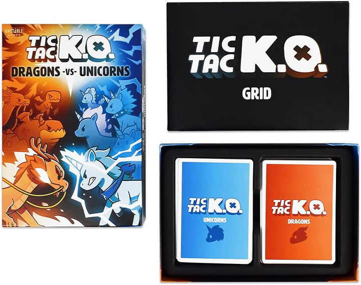 TeeTurtle | Tic Tac KO: Dragons vs Unicorns | Card Game | Ages 8+ | 2-4 Players