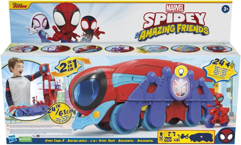 Hasbro Spidey & His Amazing Friends Spider Crawl-R 2-in-1 Deluxe Headquarters Playset - Lights, Sounds & Vehicle Mode - Ages 3+
