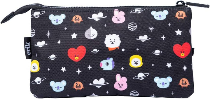 Grupo Erik BT21 Pencil Case - Cool Collection - Large Pencil Case - Triple Pocket Pencil Case