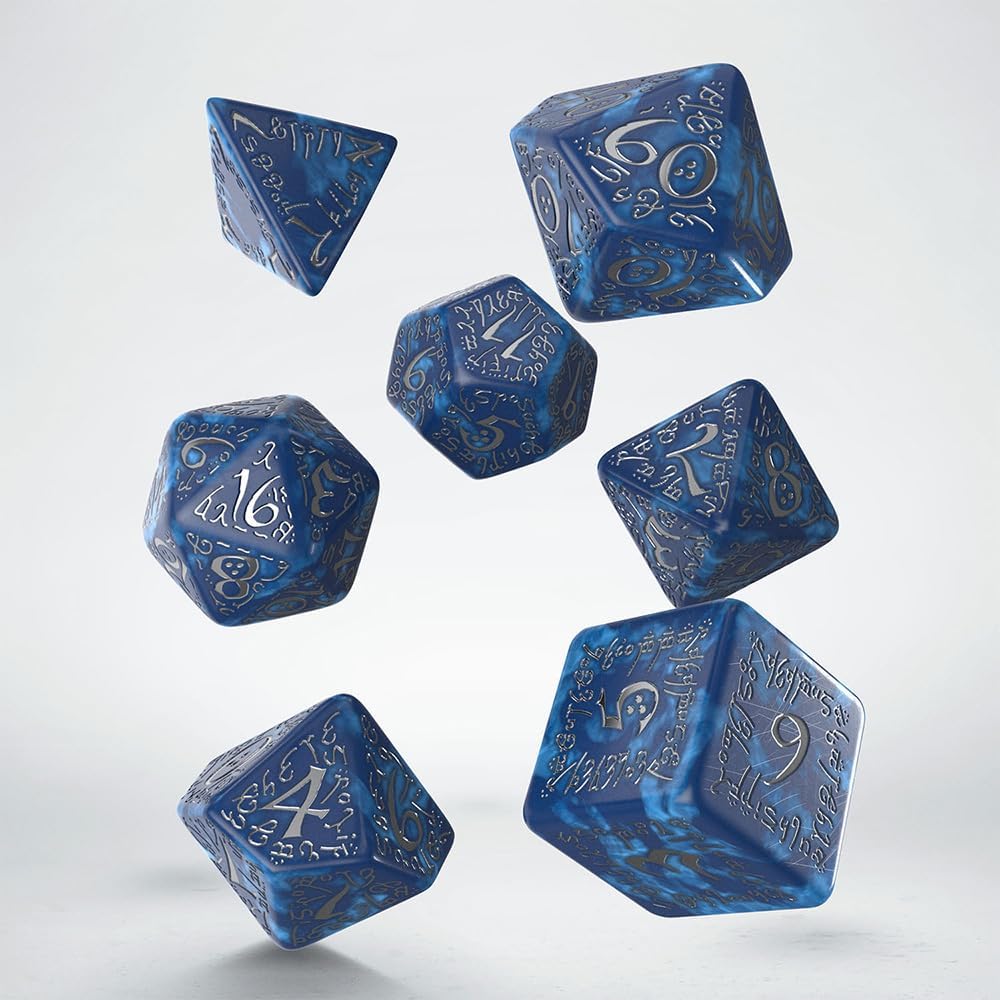 Elvish Cobalt & Silver Dice Set by Q-Workshop, Dice Board Game
