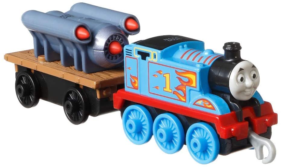 Thomas et ses amis poussant le personnage de la locomotive Thomas