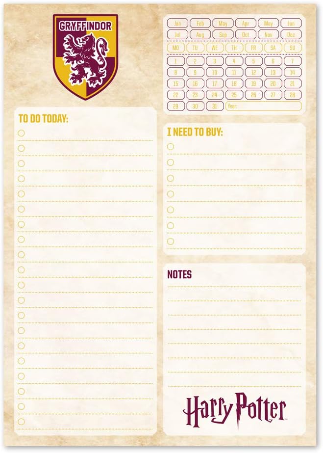 Grupo Erik Harry Potter Gryffindor Official - A5 Desk Pad With Daily, Weekly and Monthly Calendar
