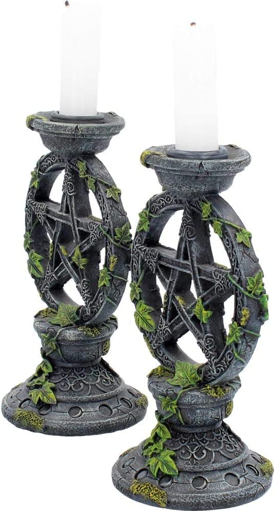 Nemesis Now Wiccan Pentagram Candlesticks Set of Two Candle Holder 15cm Black, R