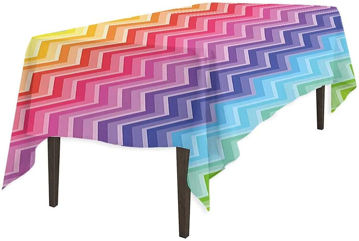 kangkaishi Rainbow,Wrinkle Free Anti-Fading Tablecloths,Rainbow Colored Chevron