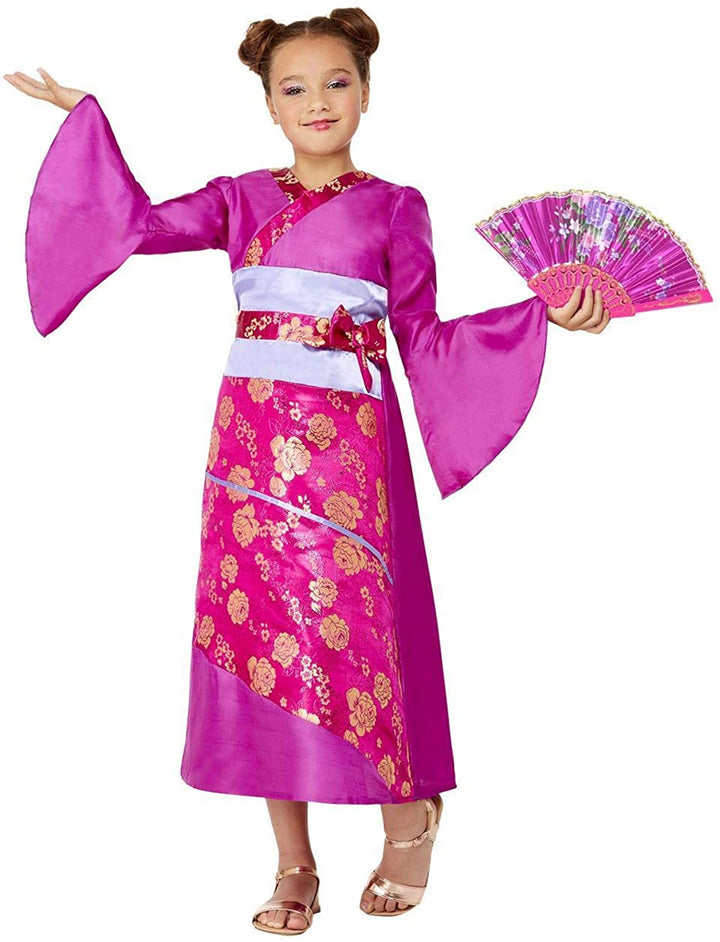 Smiffys 71045S Geisha Costume, Girls, Purple, S - Age 4-6 years