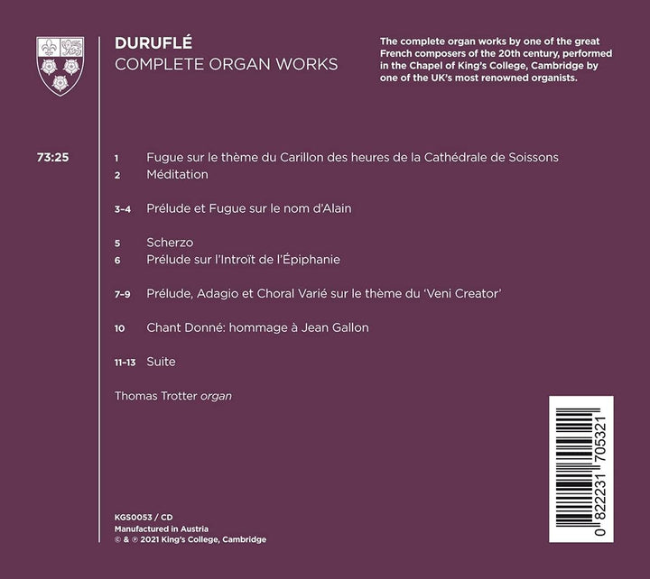 Trotter, Thomas - Duruflé: Complete Organ Works [Audio CD]