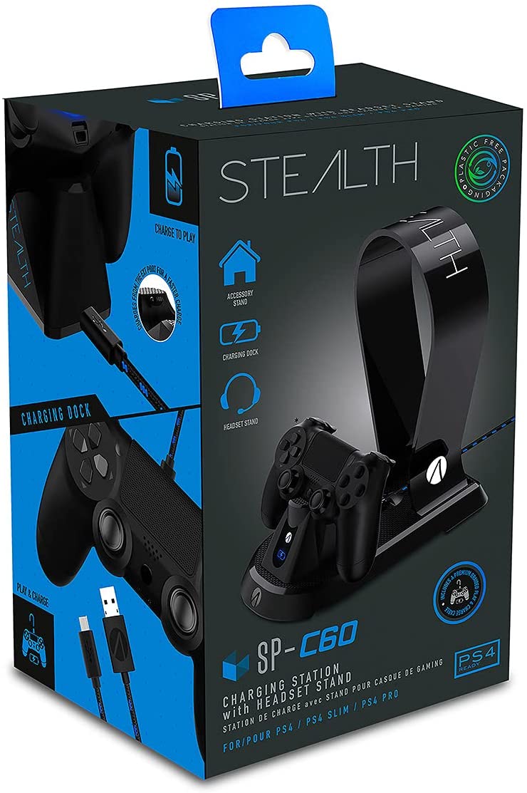 STEALTH SP-C60 Black Charging Station with Headset Stand for PS4