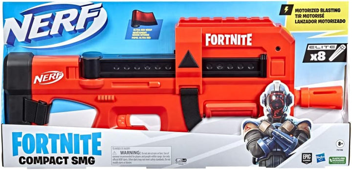 Nerf Fortnite Compact SMG Motorized Dart Blaster, Ultra Red Wrap, 8-Dart Internal Clip