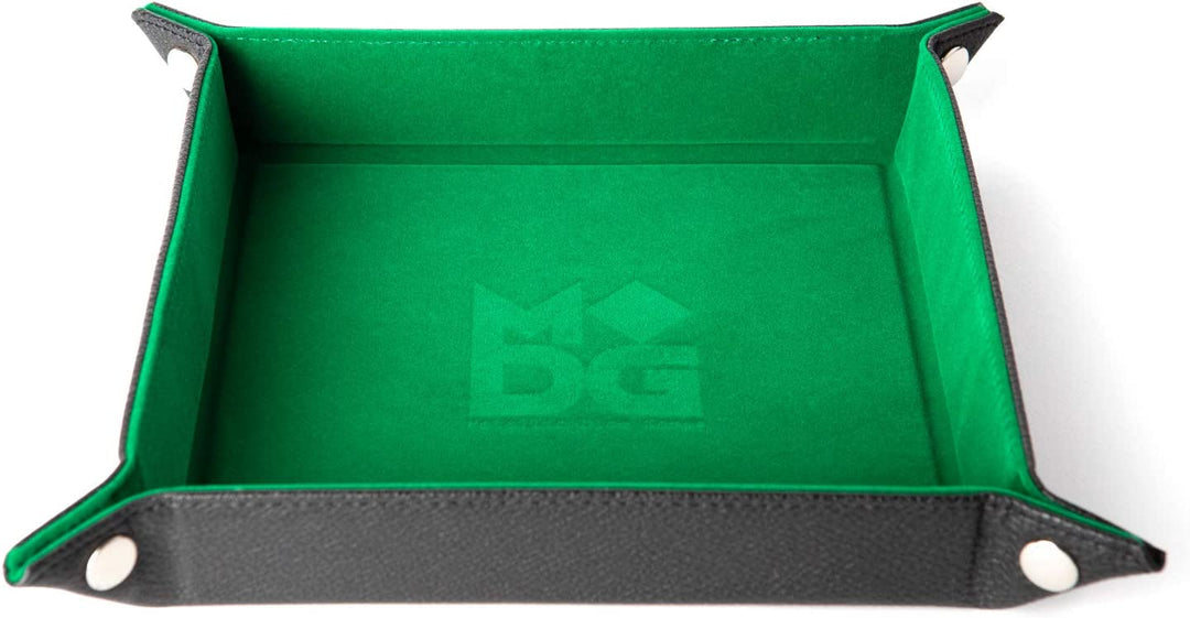 Metallic Dice Games Fold Up Velvet Dice Tray w/ PU Leather Backing: Green, Role