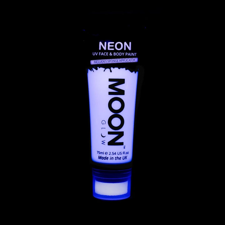 Moon Glow Supersize 75ml Neon UV Face & Body Paint - White - with sponge applicator